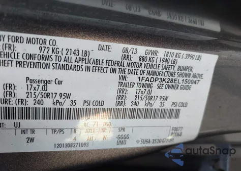 2014 Ford Focus Se из США, поврежденный, VIN 1FADP3K28EL150947